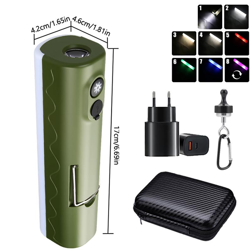 Outdoor LED Camping Lamp Built-in 2*18650 Rechargeable Torch RGB Atmosphere Lamp Portable Hook Tent Lamp Long Lasting Lantern