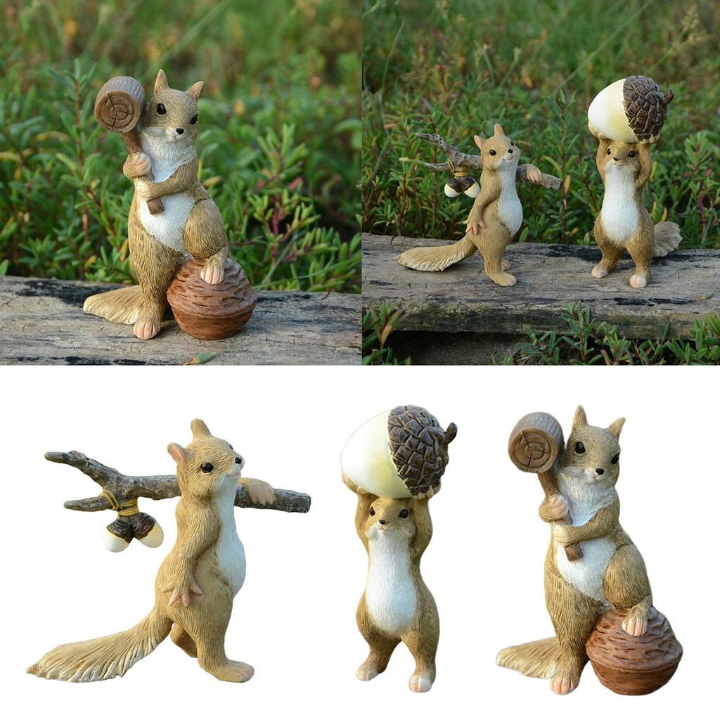Resin Craft Squirrel Figurines Bonsai Decor Animal Statues for Fairy Garden Ornaments , with