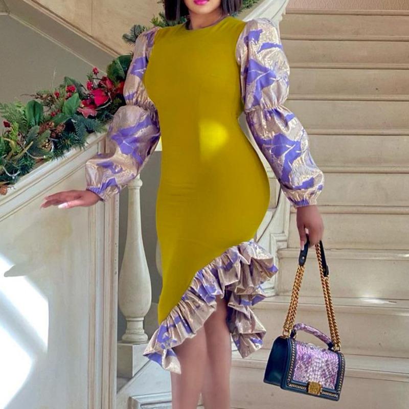 Damenbekleidung in großen Größen neues bedrucktes Splicing hüftbetontes sexy Bleistiftkleid