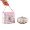 Girly Heart Tulip Ceramic Double-Ear Soup Bowl, Large Capacity, High Temperature Resistant, Ideal for Instant Noodles and Luosifen.