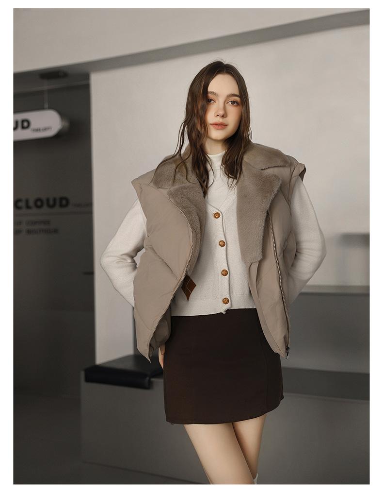 Short Imitation Mink Fur Lapel Cotton-padded Jacket with Detachable Sleeves