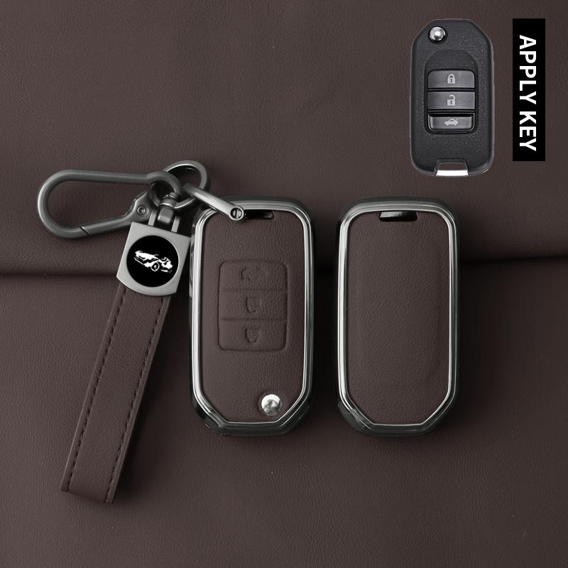 Interior Mouldings Metal Leather Car Key Case Cover For Honda Civic HRV CRV XRV CR-V Crider Odyssey Pilot Fit Accord Protect Key