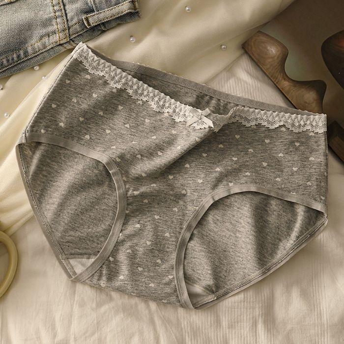 Ladies Spring and Autumn Sweet Floral Print Lace Lace Comfortable Breathable Mid Waisted Briefs
