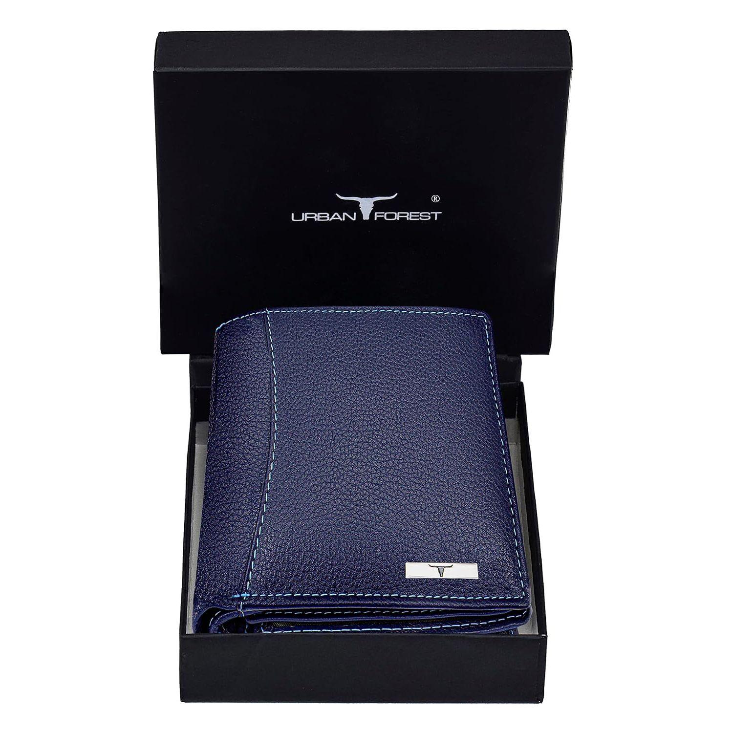 Мужской кожаный кошелек синего цвета — фото 3