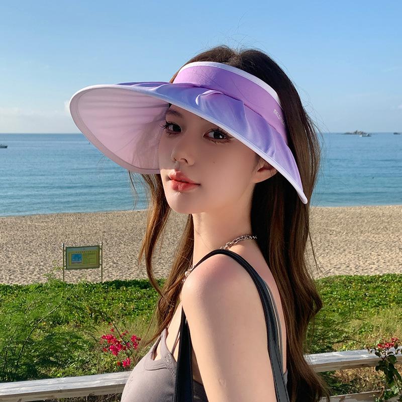 UPF50 + Sun Protection Cap Summer UV Protection Empty Top Shell Hat Two-color Gradual Change Fashion Big Brim Sun Hat Children