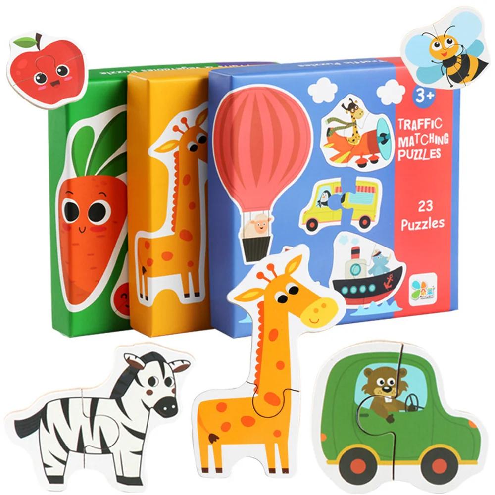 Puzzle ad incastro in legno per bambini Gioco di abbinamento Cognizione e apprendimento precoce del bambino Animale Frutta Traffico Giocattoli educativi per bambini Regali