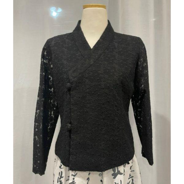 Koreanischer moderner Hanbok Schwarze Spitzen-Jeogori-Jacke