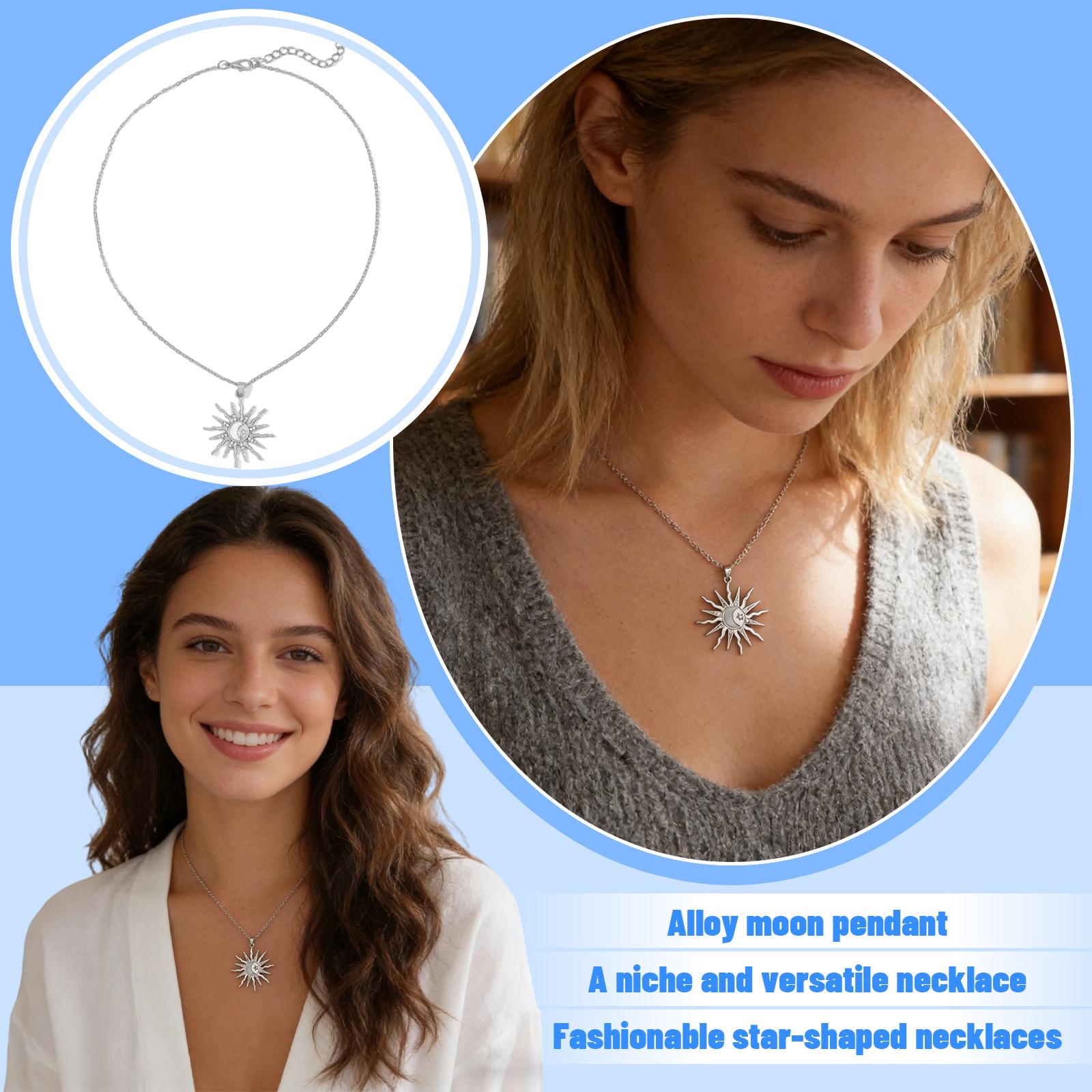 

Fashionable Alloy Moon Pendant, Versatile, Sun Diamond-encrusted Necklace, Star Pendant One Size
