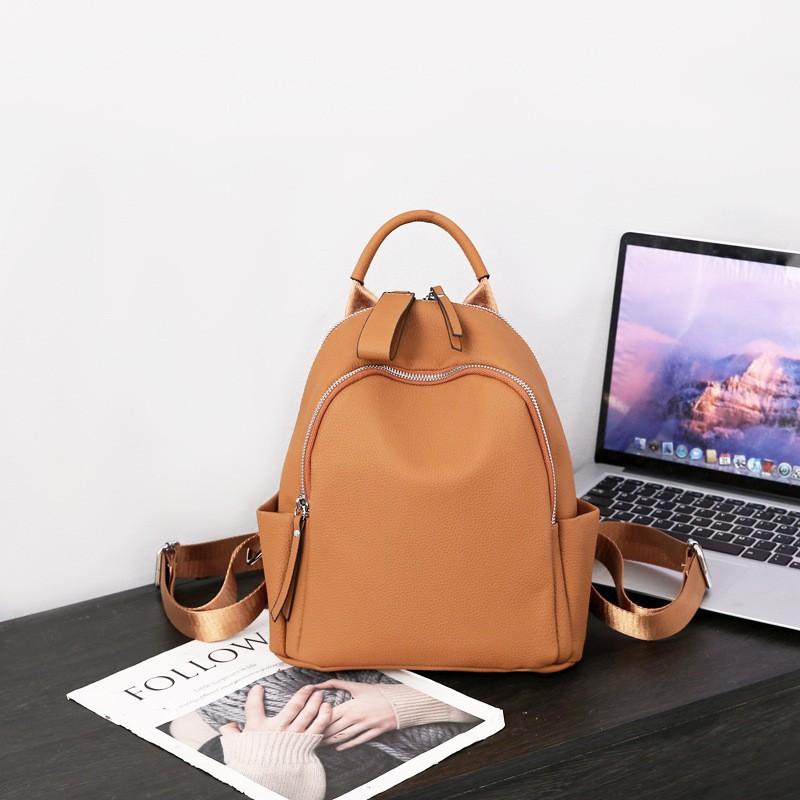 

Genuine Leather Backpack Women s Top Layer Cowhide Pure Color Casual All-matching Soft Anti-theft Bag 7001