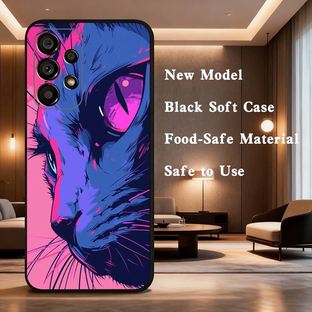 Art Formula Cat Graffiti Phone Case Soft black protective case for Samsung Galaxy A32,A10, A71, A11, A12, A13, A31, Note 10,etc.