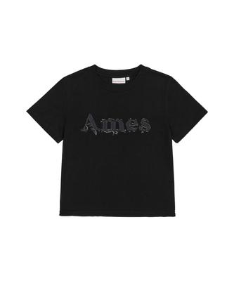 AMES-WORLDWIDE Basic Logo Denim Applique Tee Black (Am2Emut514A)