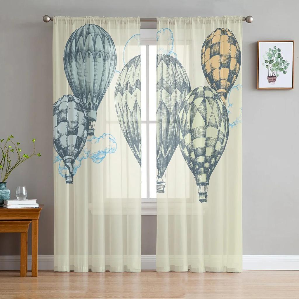 Blue Sky White Clouds Grassland Tulle Window Curtains Living Room Organza Sheer Voile Curtain Bedroom Kitchen Home Decor Drape