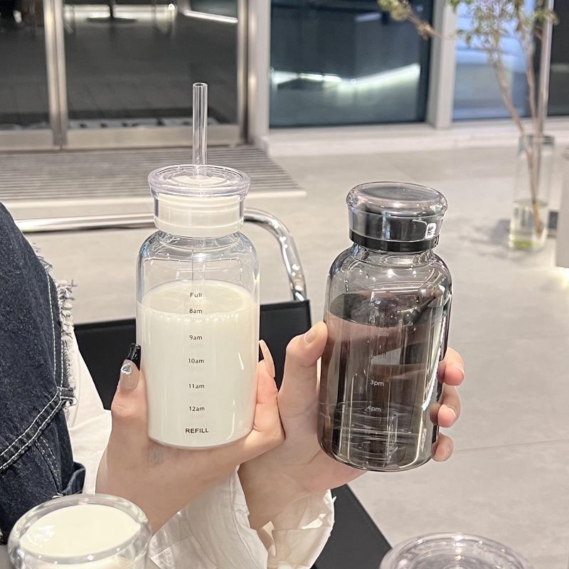 Double-Lid High Borosilicate Glass Travel Cup with Leather Sleeve