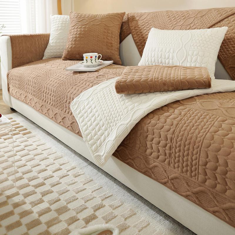 Autumn and Winter New Super Soft Geometric Wheat Ear Quilted Sofa Cushion Modern Simple Anti-slip Plush Sofa Cushion Towel