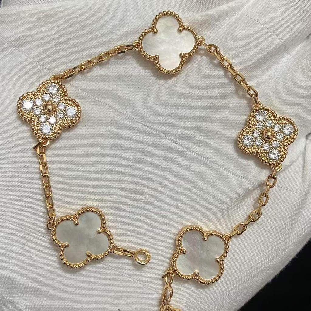 Nuova Versione Bracciale Quadrifoglio Cinque Fiori Agata Rossa Naturale Madreperla Bianca Bracciale da Donna Bracciale Laser