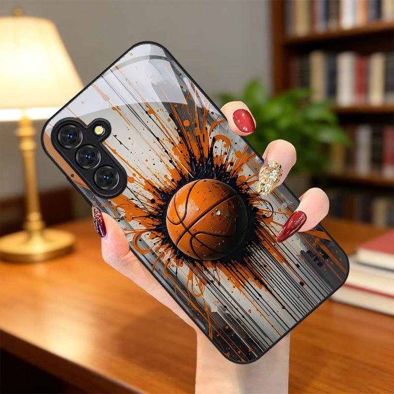 Funda de Cristal Templado Premium para Teléfono para Serie Galaxy S26 / S21 / S22 / S23 / S24 / S25 FE / Ultra / Plus. Explosión de Baloncesto.