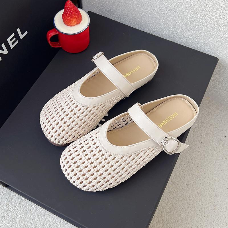 

Версия из мягкой кожи~ Полушлепанцы баотоу женские летние модные ажурные плетеные сетчатые римские бокен прохладные шлепанцы женские 35