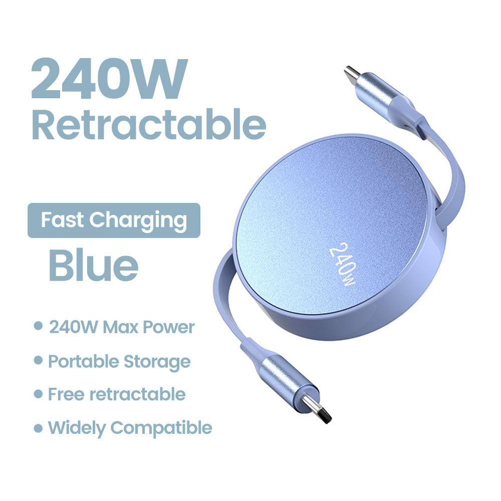

240W PD USB Type C To Type C Cable Retractable Fast Charging USB C Cable For iPhone 15 Huawei Xiaomi Samsung MacBook Data Wire синий