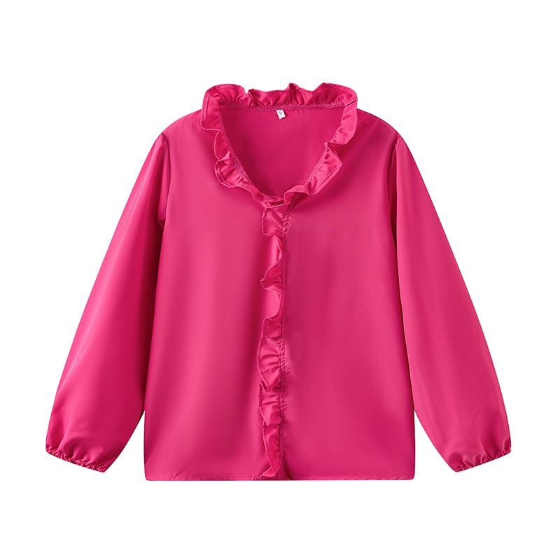 Womens Long Sleeve Blouse With Ruffled Hem Solid Color Office Chic Top 2026