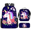 Unicorn Backpack for Kids School Bag Set 3-Piece with Pencil Case Shoulder Bag, Cartoon Anime Backpack for Boys Girls Students