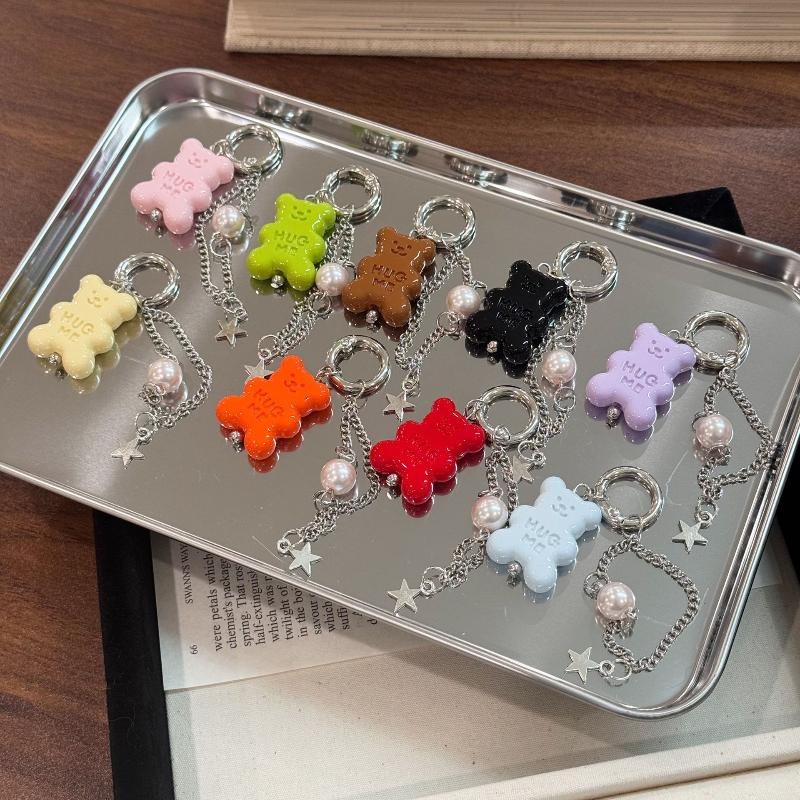 Cute Colorful Gummy Bear Keychains With Pearl And Star Charms For Backpack Decor Gifts For Girls Teens