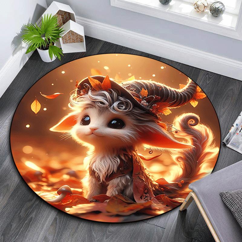 

1pc Soft, Absorbent & Non Slip Animals wearing hats Round Rug Soft Circle Rug for Living Room & Bedroom Decor, Chair Mats, and Unforgettable 80cm by 80cm