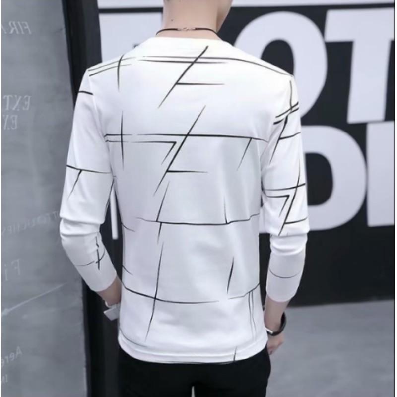 T-shirt rayé à manches longues pour homme Printemps et Automne Section fine Impression Col rond Chemise de fond