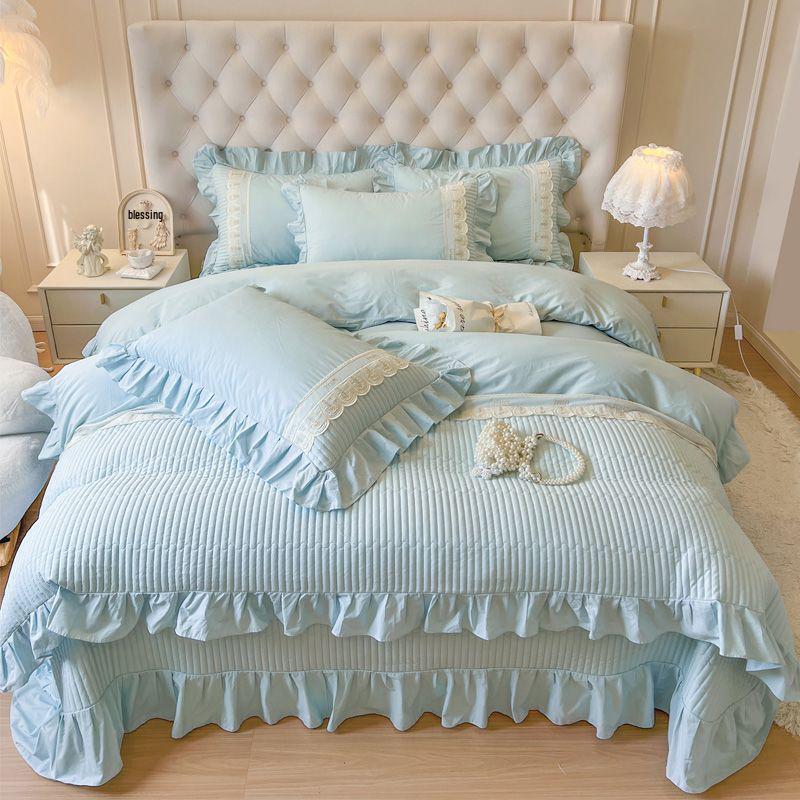 2025 G5Z French Sweetheart Cotton Bedsheet Set - 4 Pieces with Fitted Sheet and Bedcover