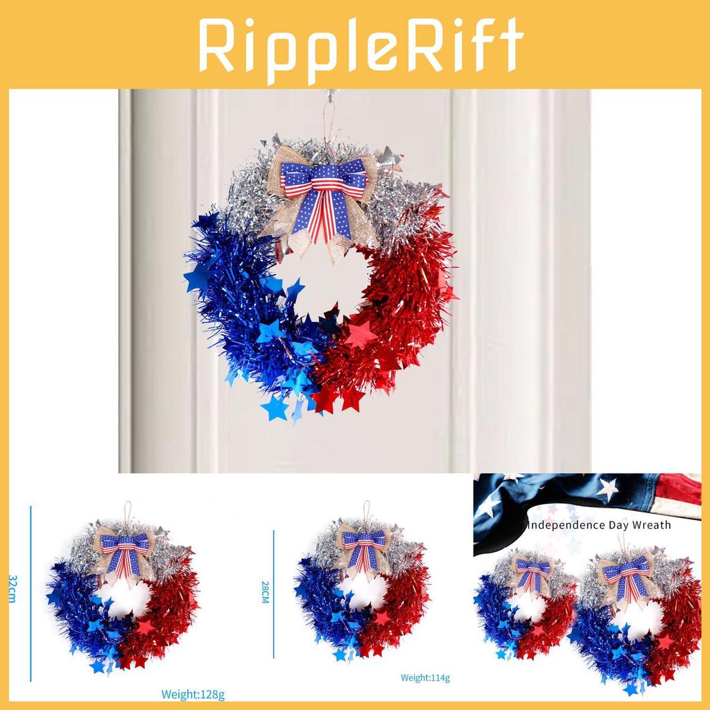 Festive Red Silver Blue Independence Day Wreath With Bow For Home And Yard