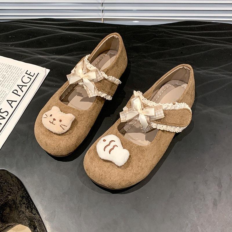 Mode Damen Sommerschuhe 2025 Sommer Neue Mode Runde Zehenpartie Schleife Mary Jane Schuhe Bequeme Weiche Sohle Leichte Spitze Ballerinas