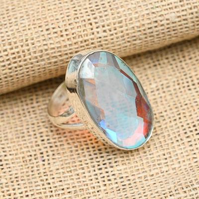 Anello in argento sterling 925 fatto a mano con pietra preziosa topazio mistico arcobaleno, adorabile per le donne
