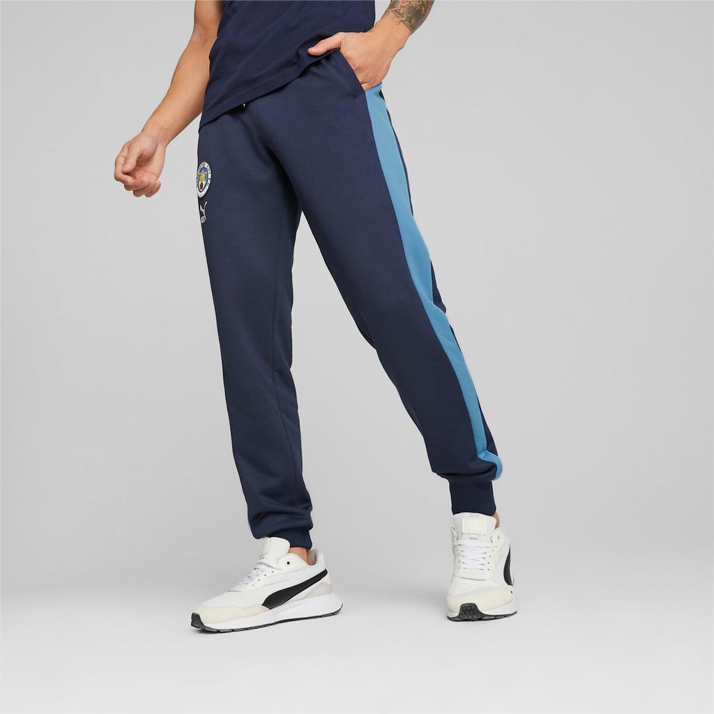 Puma Manchester City Ftblheritage T7 Track Pants Striped Print Drawstring Loose Cuff Knit Sports Pants Men Bottoms Blue 769497-02