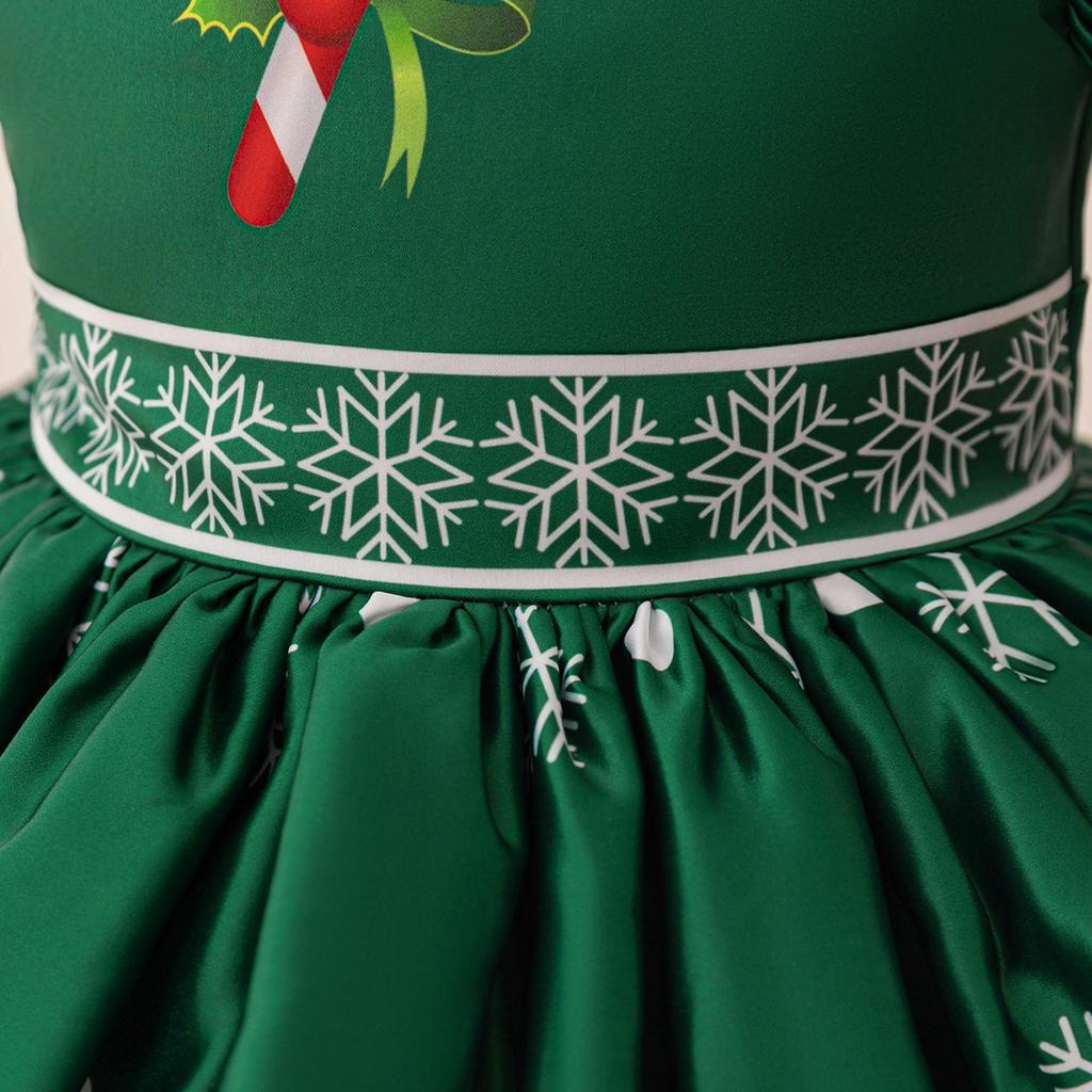 Vestido de Fiesta de Princesa con Manga Abullonada de Árbol de Navidad para Niñas