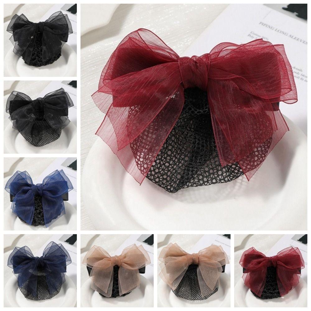 Convenient Bowknot Net Bun Snood Vintage Hair Clips Sweet Hair Bun Cover  Women Spring