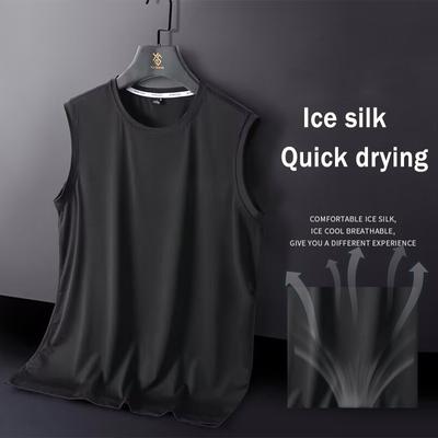 Chaleco Deportivo de Verano sin Mangas de Secado Rápido Holgado de una Sola Pieza Manga Corta para Hombre de Seda de Hielo Top de Baloncesto Traje de Entrenamiento Fitness Running