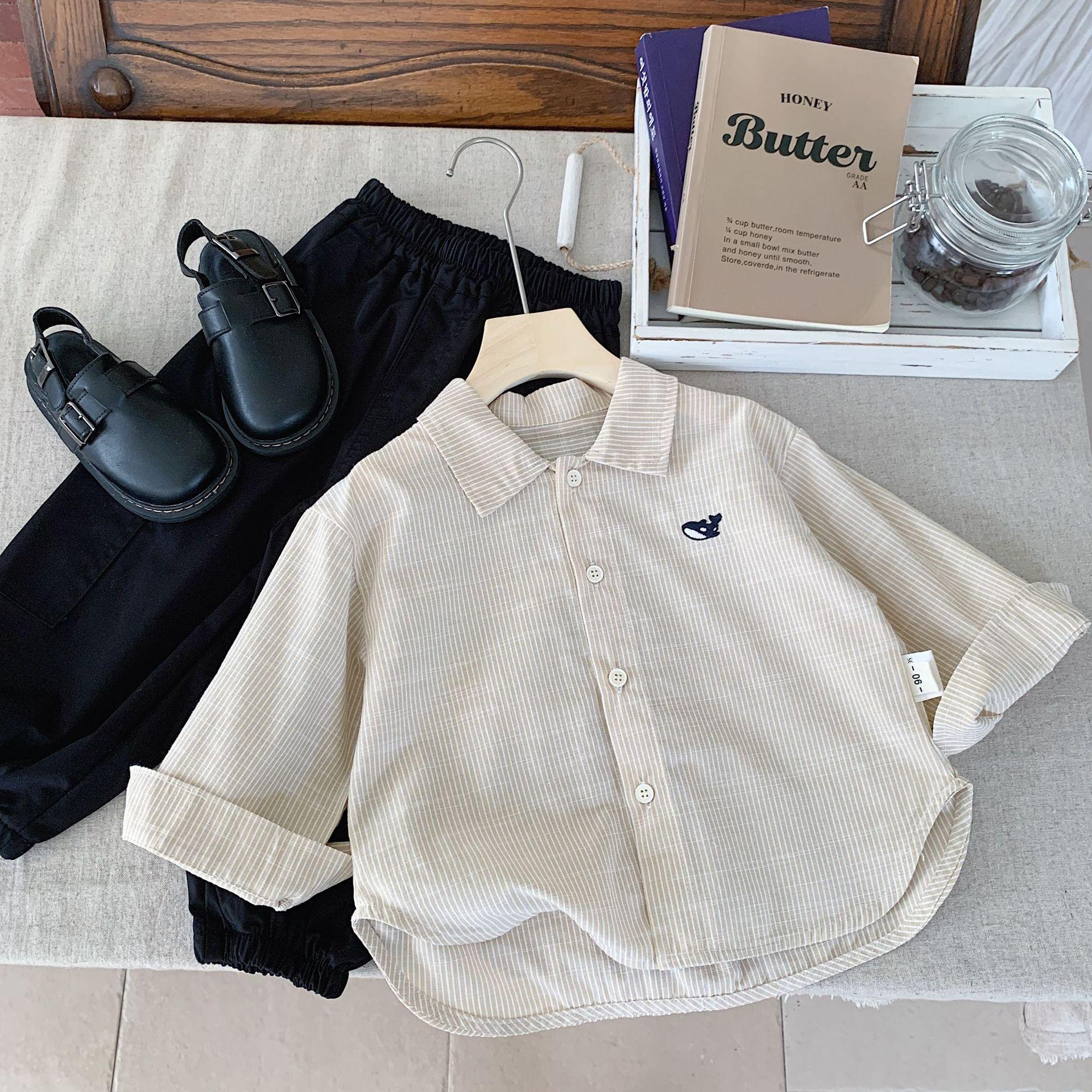 

Мальчиковый кардиган с вышивкой маленьких рыбок, детская кофта, рубашка с длинным рукавом 140cm бежевый