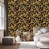 Flowers and Leaves Wallpaper Black and Ochre for Living Room and Bedroom 50x1000