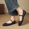 Women's Flat-soled Single Shoes Spring and Summer New Sheepskin Shallow Mouth Large Size Buckle Low-top Shoes
