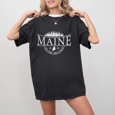 Vintage Maine State TShirt Silhouette Pine Trees Unisex 100 Cotton Gift Tee