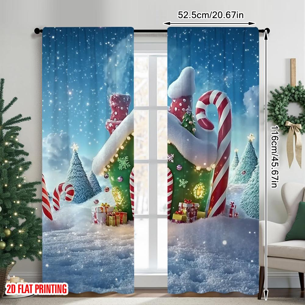 2 Stück 2D-Flachdruck Frohe Weihnachten Beliebte Fenstergardinen Weihnachtsmann und Zuckerstange Vielseitig Langlebiges Polyester Ohne
