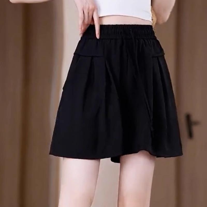 Silk Elastic Waist Wide Leg Shorts High Waist Drape Korean Casual Loose Soft Women s Short XS чёрный