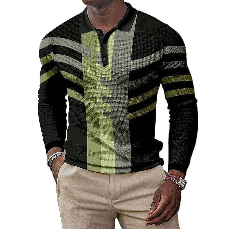 Ethnic Pattern Half-Zip Long Sleeve Polo, Versatile Casual Top