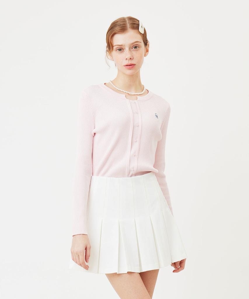 AVEN Button Point Round Neck Knit Pink