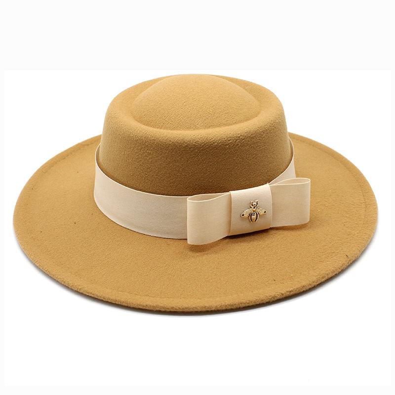 British Elegant Ring-Shaped Concave Flat-Topped Woolen 8.5Cm Top Hat Men'S And Women'S Flat-Topped Woolen Top Hat