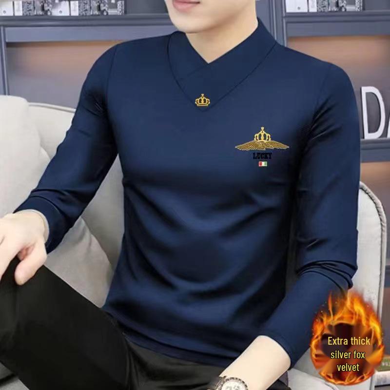 Men's Slim Fit V-Neck Fleece-Lined Sweatshirt - Warm Autumn/Winter Layer