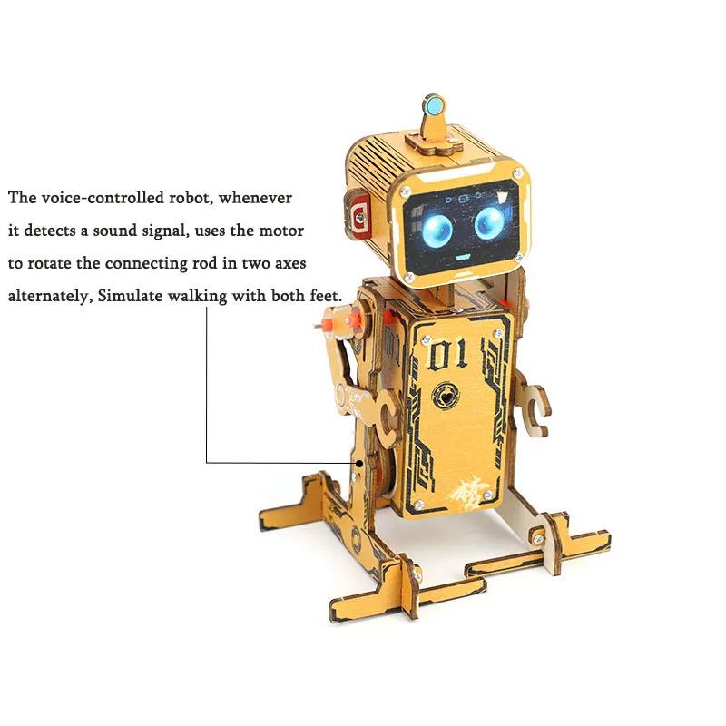 DIY Roboter Wissenschaft 3D Holzpuzzles Sprachaktivierter Roboter STEM Bausätze Pädagogische Bausteine Montage Spielzeug für Kinder Jugendliche
