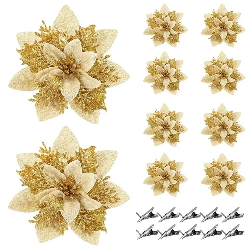 Handmade Artificial Christmas Flowers Shiny DIY Simulated Christmas Flower Multi-color Christmas Tree Accessories Event Layout