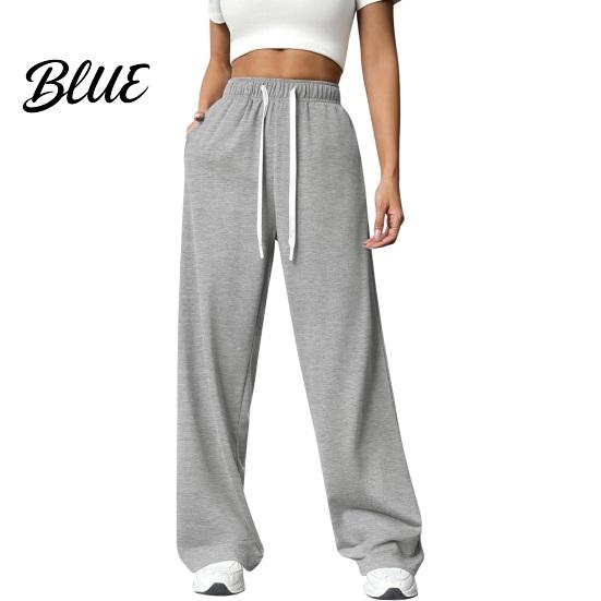 Solid Color Casual Pants Women Elastic High Waist Adjustable Drawstring Straight Wide Leg Trousers with Pockets Wide-leg