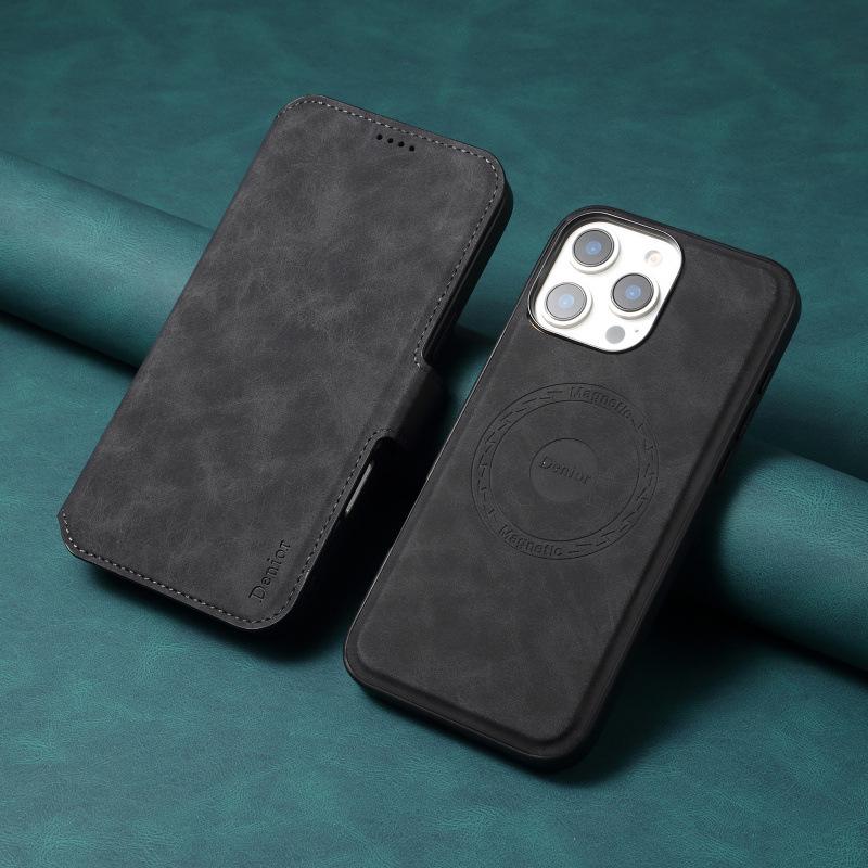 

Кожаный чехол-кошелек Apple iPhone 16 Pro Max MagSafe с отделением для карт и подставкой Samsung S23 Ultra