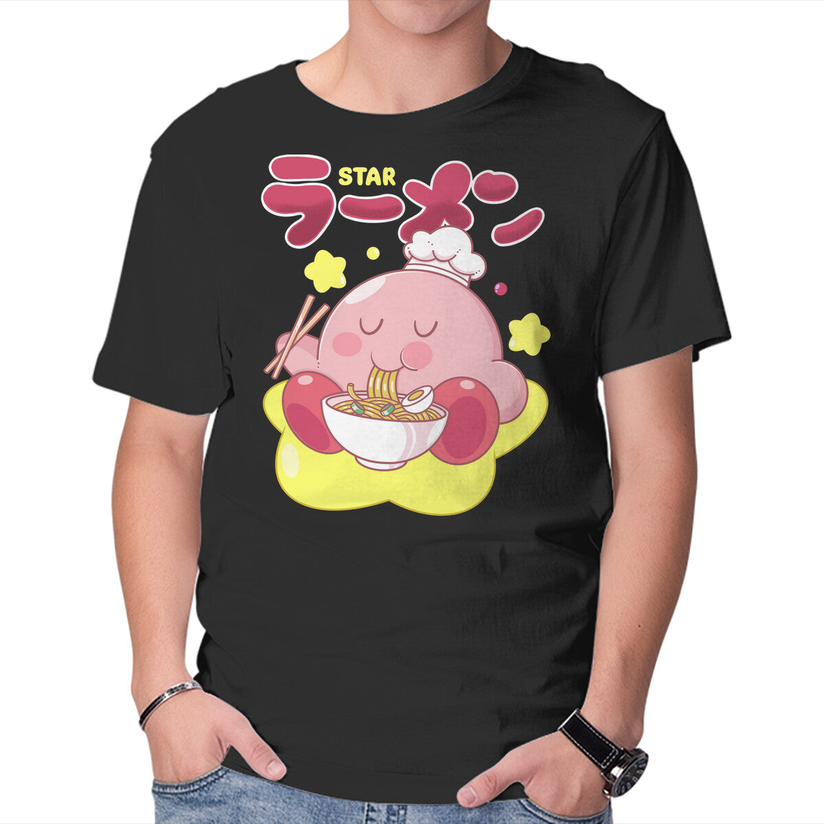 Unisex Crew Neck T-Shirt Kirby Star Ramen Graphic Short Sleeve Casual Tee XL